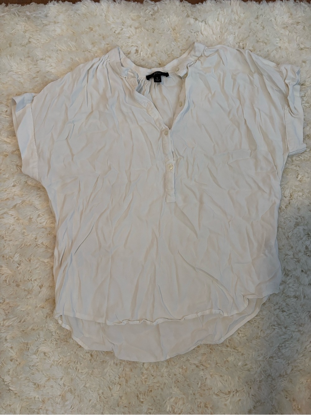 J. Crew White Split-Neck Short-Sleeve Blouse